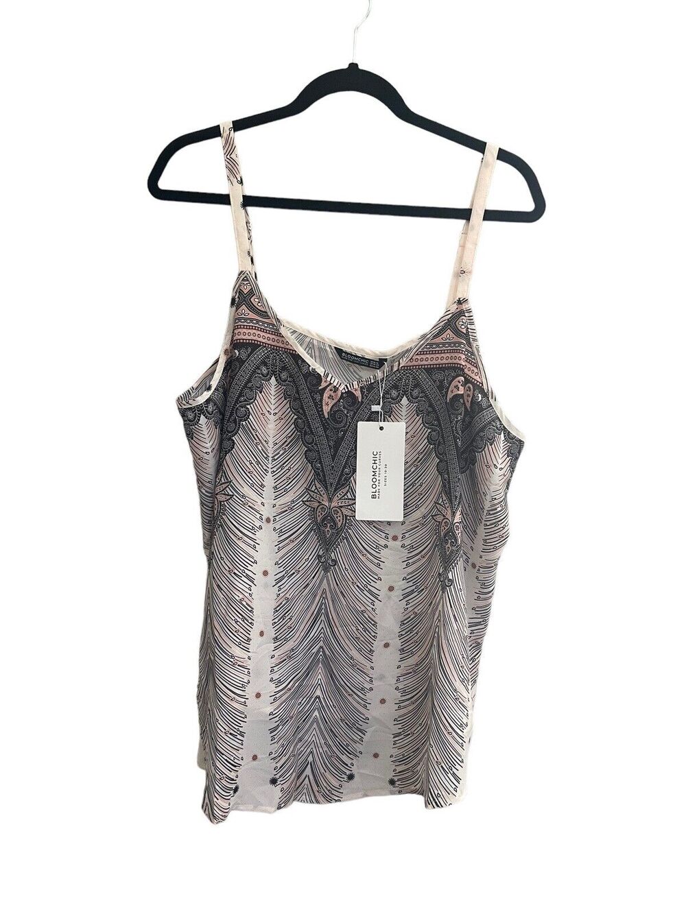 BLOOMCHIC Plus Size 14 - 16 Paisley Peach Light Black Tank Cami Top NWT #7341